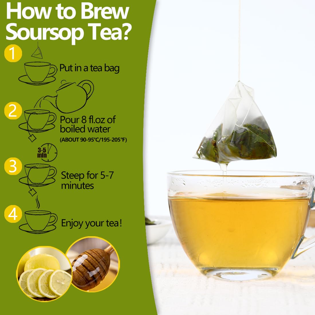 enhanced 60 Soursop Tea Bags  Made with 100% Natural Graviola Leaves  Hoja Guanabana Tea  No Additives & Caffeine Free.