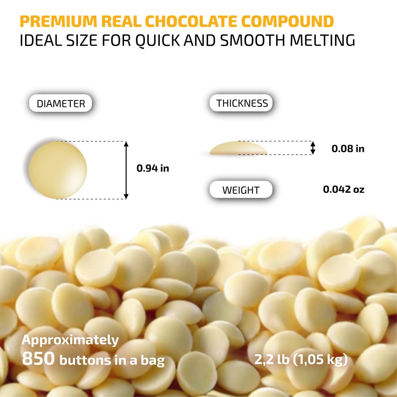 Oldsoul Chocolate Compound Buttons 13.2 Lb | White Chocolate | Smooth Melting | Perfect For Baking & Desserts (13.2 Lbs, White C