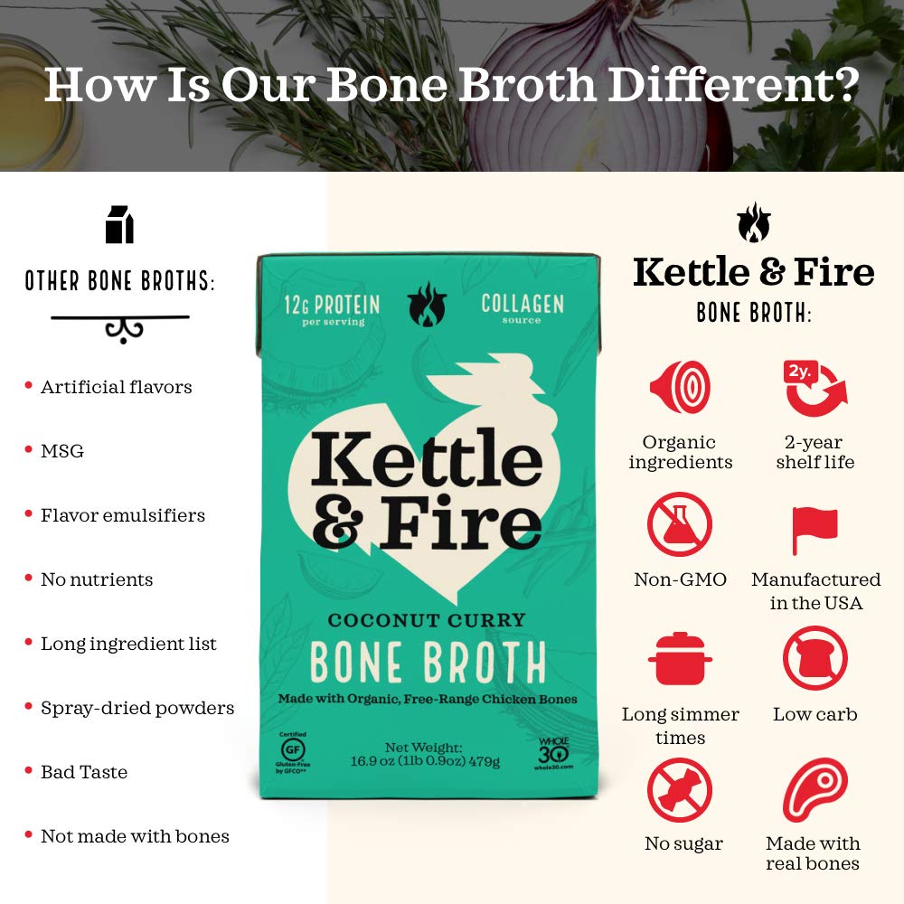 KETTLE & FIRE Coconut Curry Chicken Bone Broth, 16.9 OZ, Packaging may vary