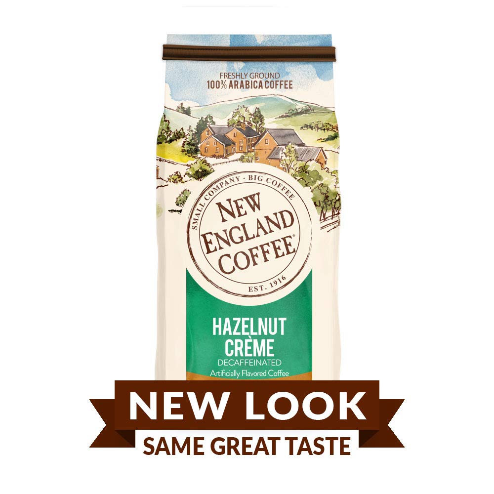 New England Coffee Hazelnut Crme Decaffeinated Medium Roast Ground Coffee, 10oz Bag (Pack of 1)