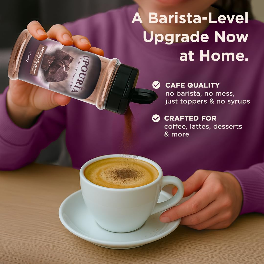 Upouria Chocolate Flavored Shakable Topping for Coffee  Lattes  Desserts  Gourmet Cocoa Taste  5.5oz
