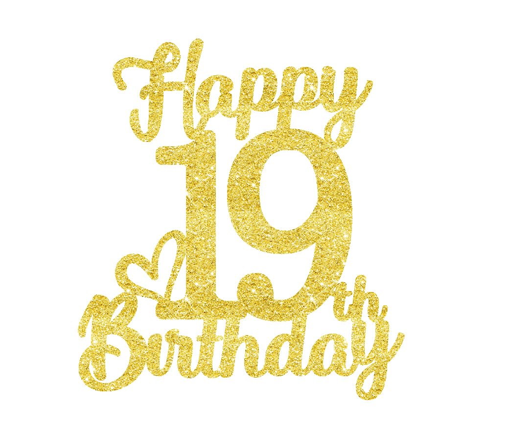 19 Birthday Cake Toppers-Gold Glitter, 19Th Cake Topper For Boy,19 Cake Topper For Girl, 19Th Birthday Decorations,19Th Birthday