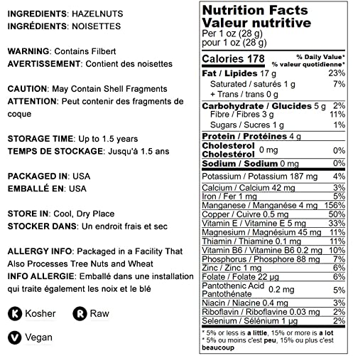 Food To Live Blanched Hazelnuts, 1 Pound Raw Whole Filberts, No Skin, Unsalted, Unroasted Nuts, Vegan, Kosher. Keto. Good Source Of Vitamins And Protein. Great For Baking, Granola & Butter Making