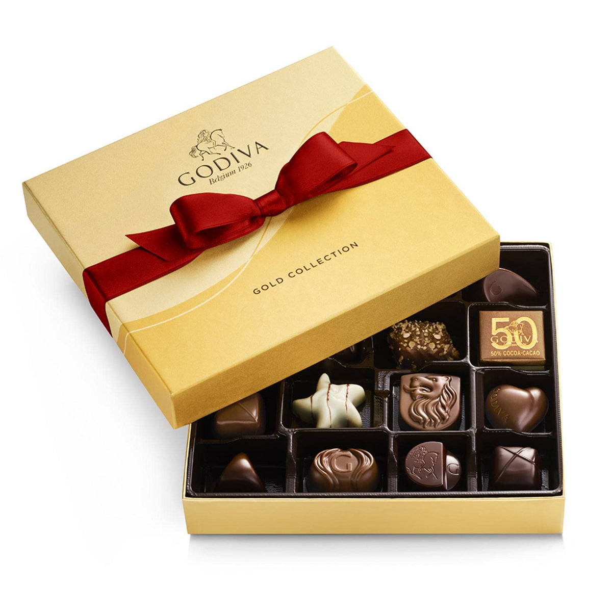 Godiva Chocolatier Holiday Gift Box With Red Ribbon - 19 Piece Assorted Milk  White And Dark Chocolate With Gourmet Fillings - Special Gold Ballotin Gift For Chocolate Lovers