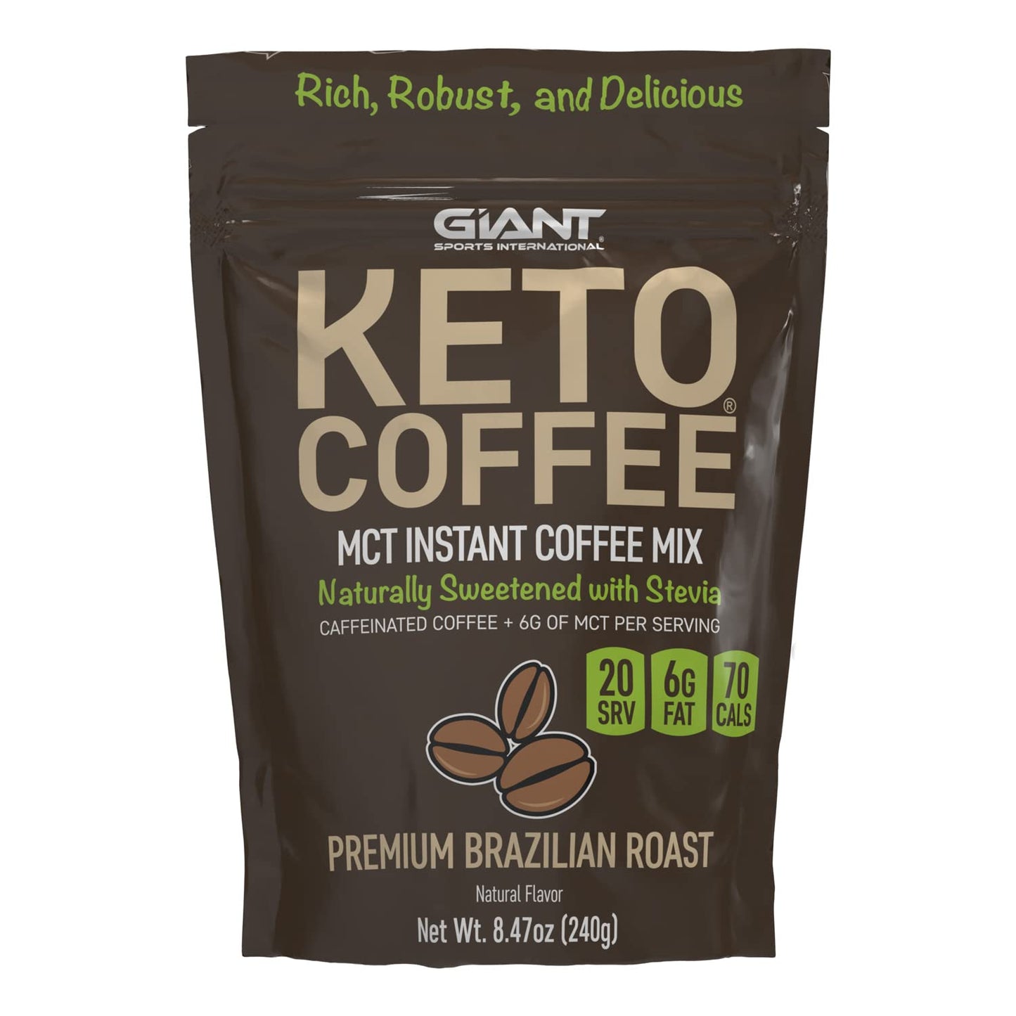 Giant Sports Keto Coffee  Instant Ketogenic Coffee Beverage Powder Mix  6G Of Mct Oil Powder Per Serving  Naturally Sweetened  Sugar Free  20 Servings