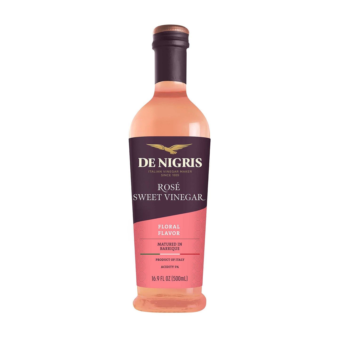 De Nigris Sweet Rosé Wine Balsamic Vinegar, 16.9 Fl Oz (500ml), Roseoro