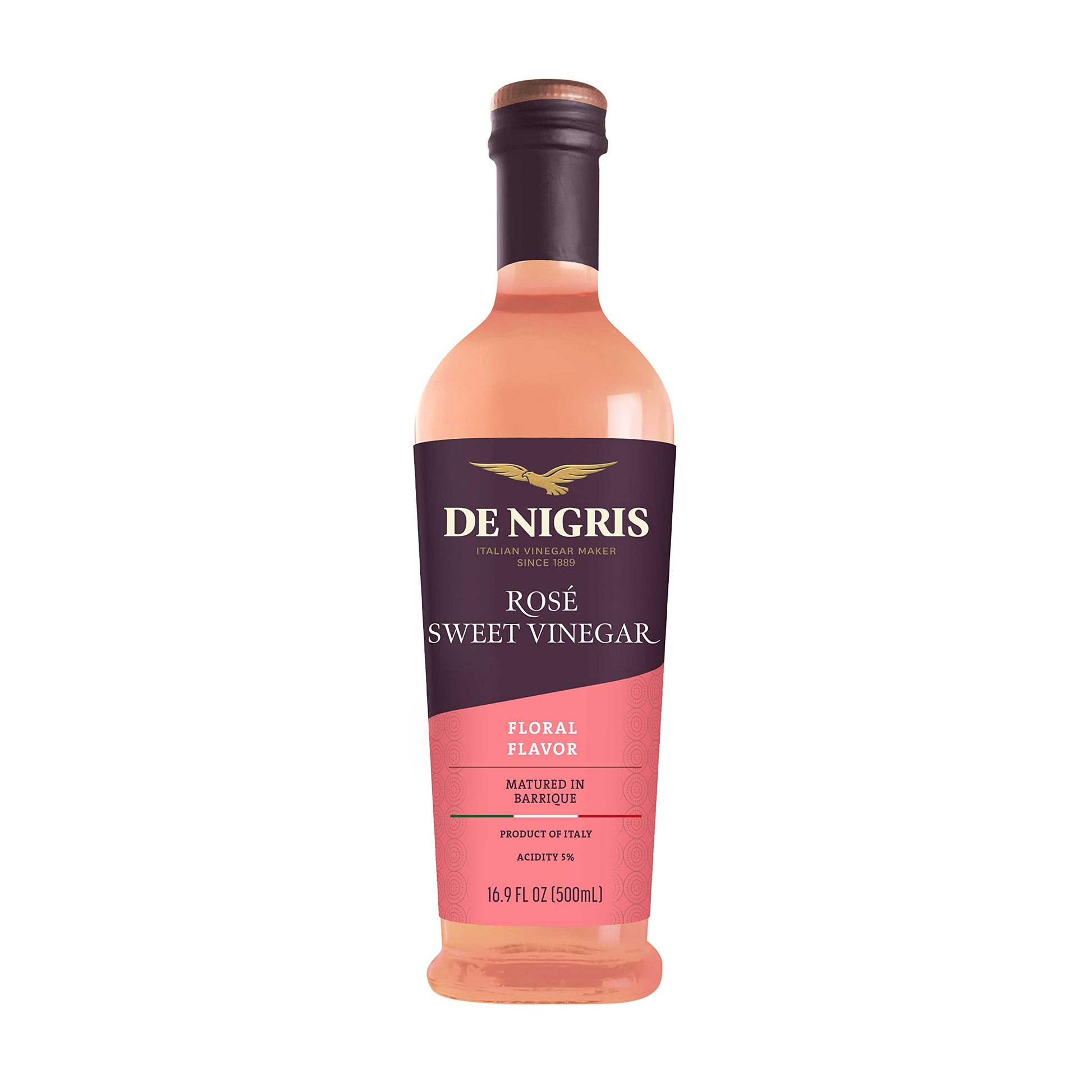 De Nigris Sweet Rosé Wine Balsamic Vinegar, 16.9 Fl Oz (500ml), Roseoro