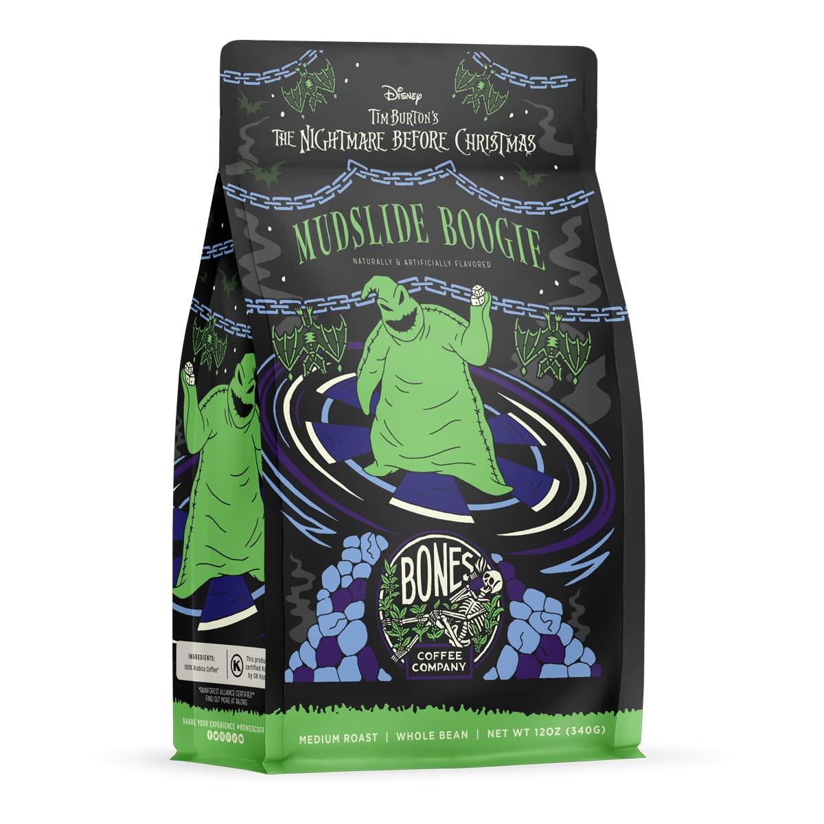 Bones Coffee Company Mudslide Boogie Ground Coffee Beans Chocolate Mudslide Flavor, Made With Arabica Coffee Beans, Medium Roast