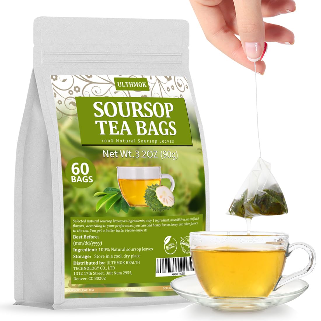 enhanced 60 Soursop Tea Bags  Made with 100% Natural Graviola Leaves  Hoja Guanabana Tea  No Additives & Caffeine Free.