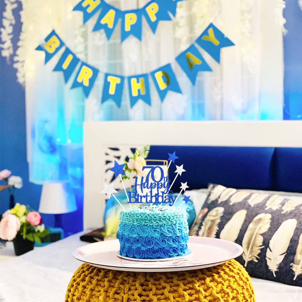 Pargleev Glittery 70Th Happy Birthday Cake Topper With Star,Personalised 70 Birthday Cake Toppers Party Decorations Party Suppli