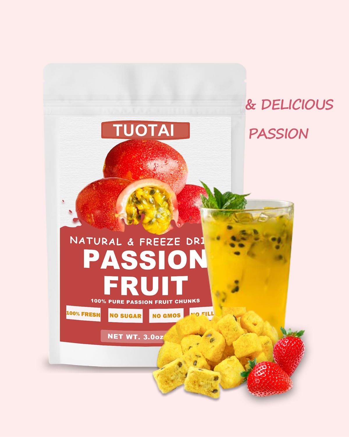 Freeze Dried Passion Fruit, 3 Ounces, Passion Fruit Chunks For Cake, Drinks And Baking Food