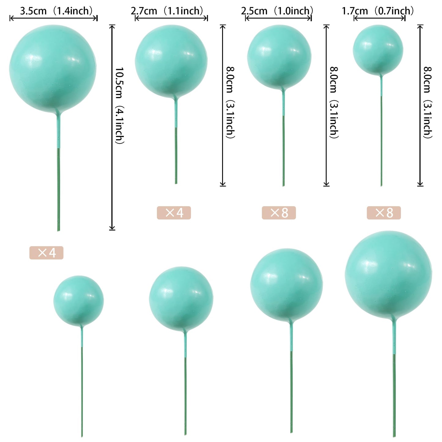 ZHUOWEISM 24 PCS Foam Ball Cupcake Toppers, Lake Blue, DIY Mini Balloon Cake Decorations for Baby Showers, Birthdays, Weddings