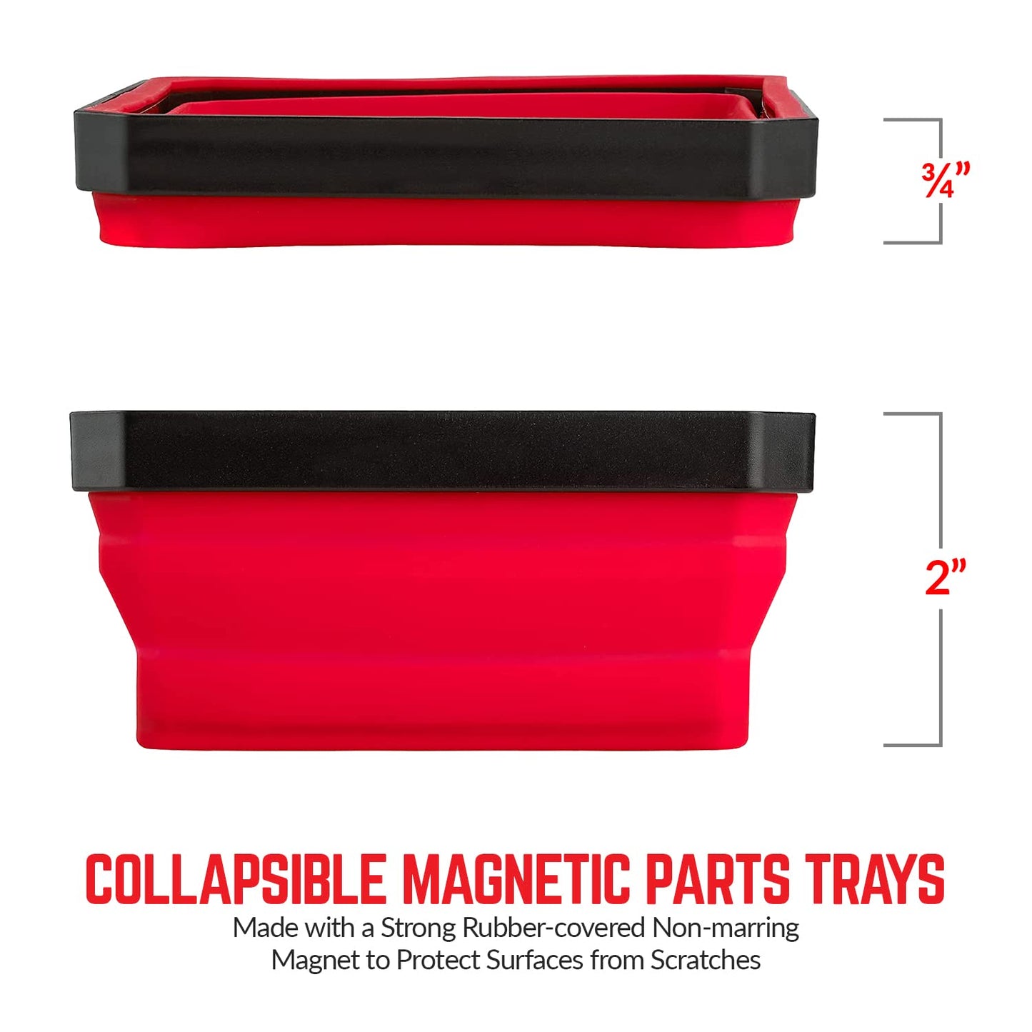 collapsible Magnetic Parts Tray Set - (Pack of 3) Tool Trays for Screw, Bolts, Nuts, Washers, Pins and Other Small Metal Parts -