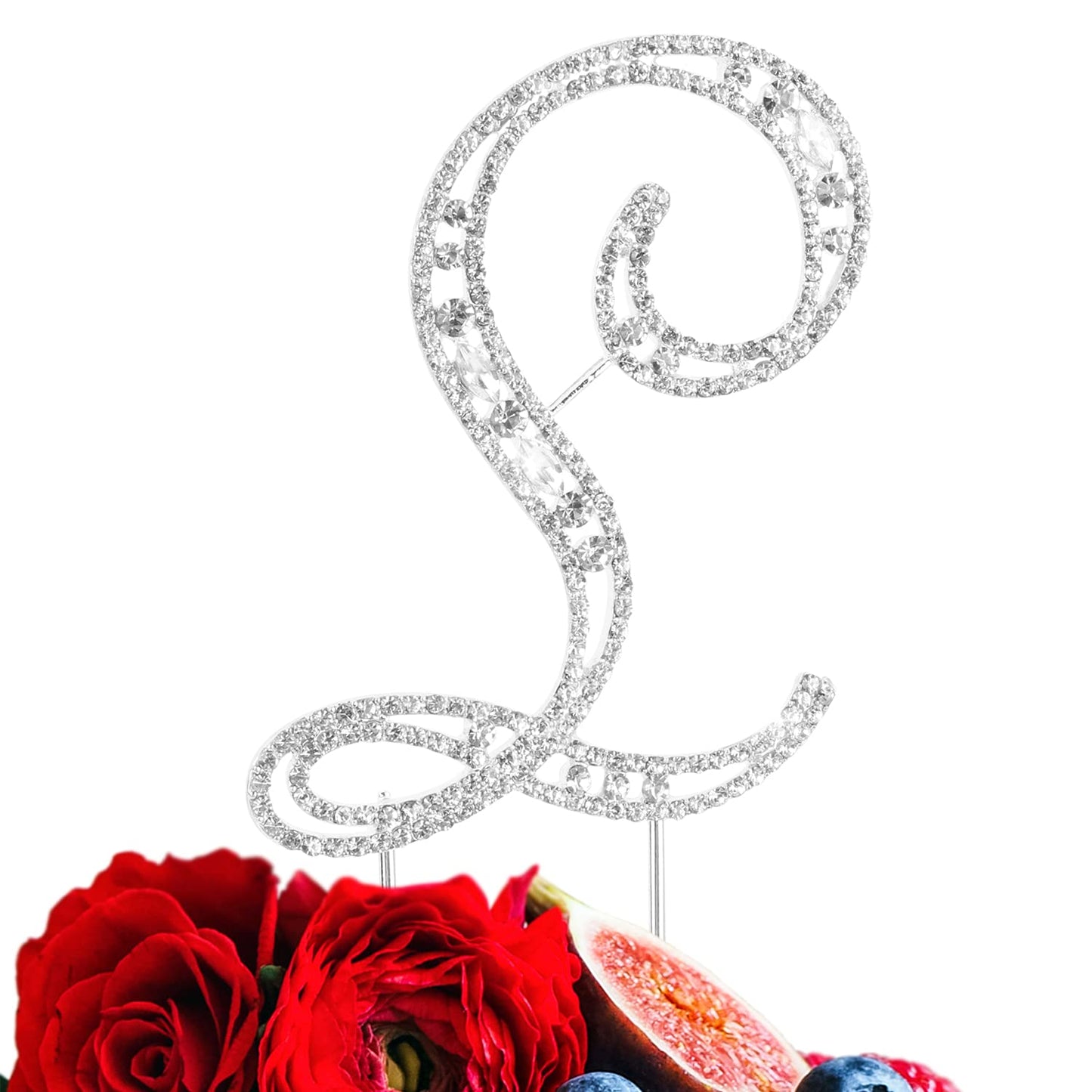 LINGPAR Letter L Cake Topper, Rhinestone Crystal, Silver, Model 01 for Wedding, Anniversary, Birthday Party Decoration