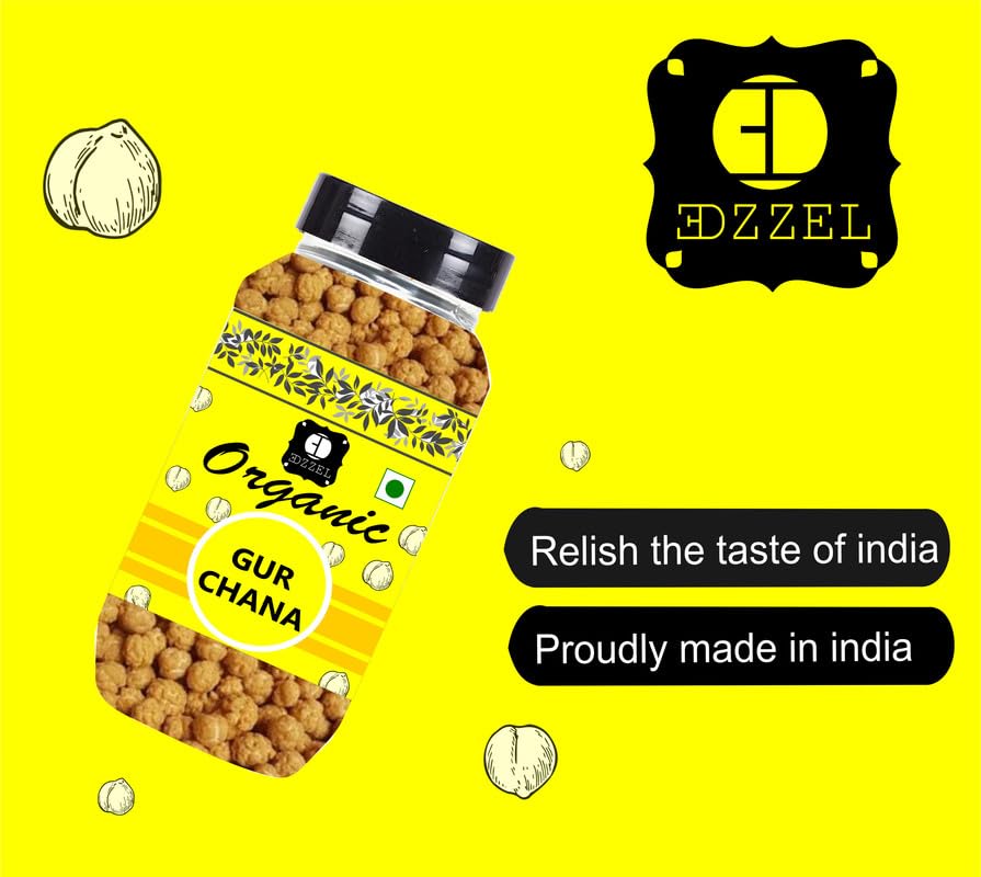 Edzzel Organic Gur Chana Traditional Enhanced Quality Hygienically Packed | Vegan | Gluten Friendly | Non-Gmo | Indian Origin - 100 Gm