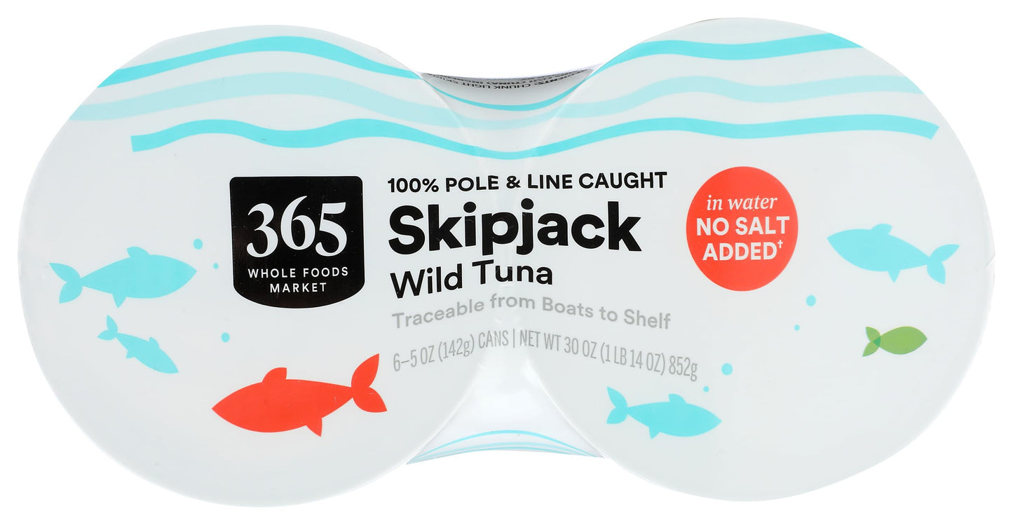 365 by Whole Foods Market, Skipjack Tuna in Water No Salt Added, 30 Ounce, 6 Pack