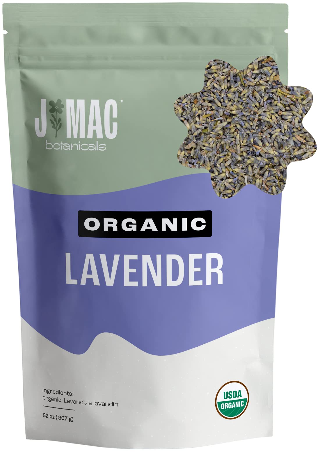 J Mac Botanicals, Organic Lavender Buds (32 Oz, 2 Pound Bag) Bulk, Dried Flowers, Flower