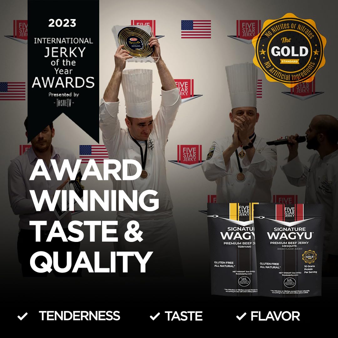 Five Star Jerky Wagyu Beef Jerky, Tender & Gourmet, 2oz (Pack of 8), Gluten-Free, Nitrate/Nitrite-Free, No Artificial Ingredients