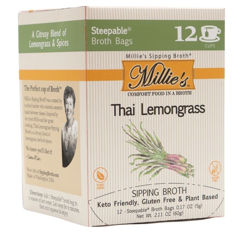 Millies All Natural Organic Gluten-Free Vegetable Sipping Broth 12 Tea Bags Thai Lemongrass