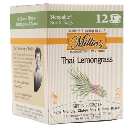 Millies All Natural Organic Gluten-Free Vegetable Sipping Broth 12 Tea Bags Thai Lemongrass