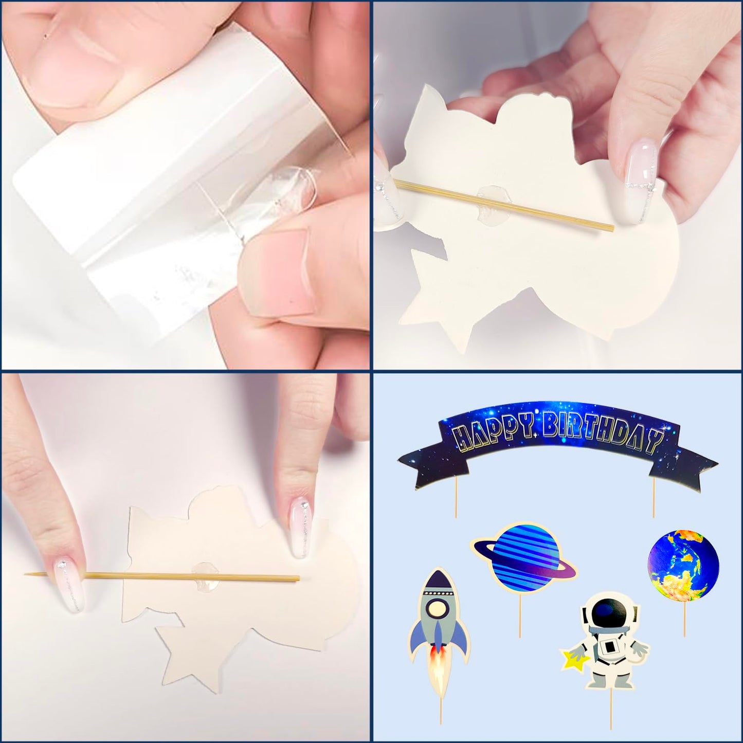 Ayearparty 32 Pcs Space Cake Toppers Outer Space Cake Decorations Astronaut Figurines Planet Rocket Stars And Satellite Pearl Ba