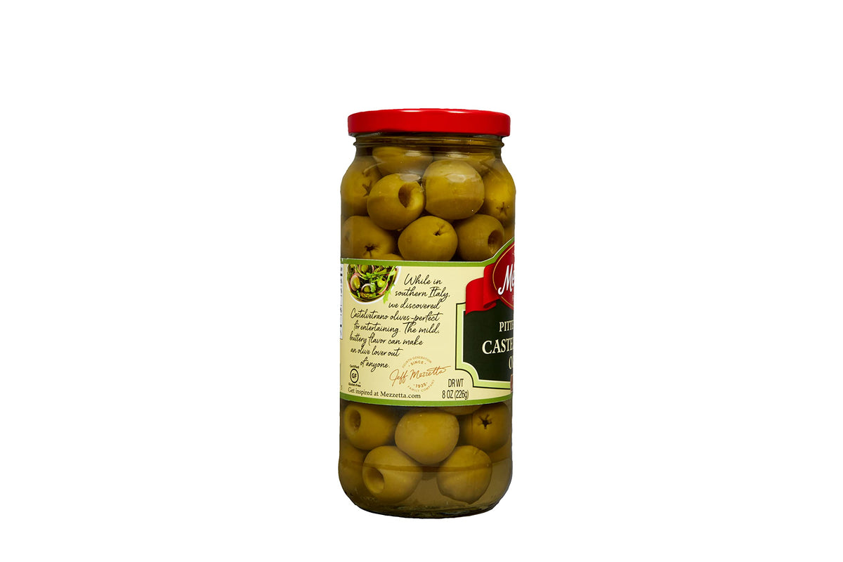 Mezzetta Pitted Italian Castelvetrano Olives | Non-Gmo, Gluten Free, Keto | 8 Ounce Drained Weight Jar (Pack Of 6)