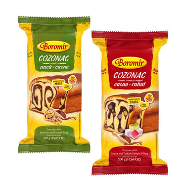 Boromir Cozonac Walnuts and Cocoa & Turkish Delight Filling Swirl Cake Sweet Breads - 2 Pack