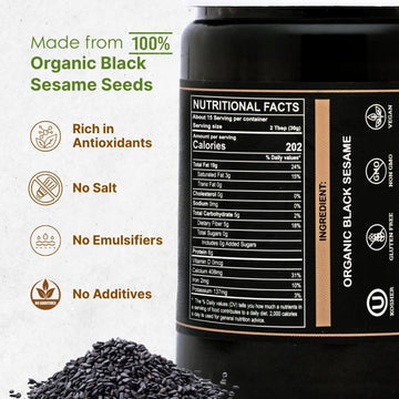 Organic Black Tahini Paste 16 oz (1lb) - Black Sesame Paste - USDA Certified  Kosher  Gluten Free Tahini Sauce - Creamy Tahini Organic with Hulled Sesame Seeds for Dressigns  Dips  Spreads & Hummus - The Holly Tree