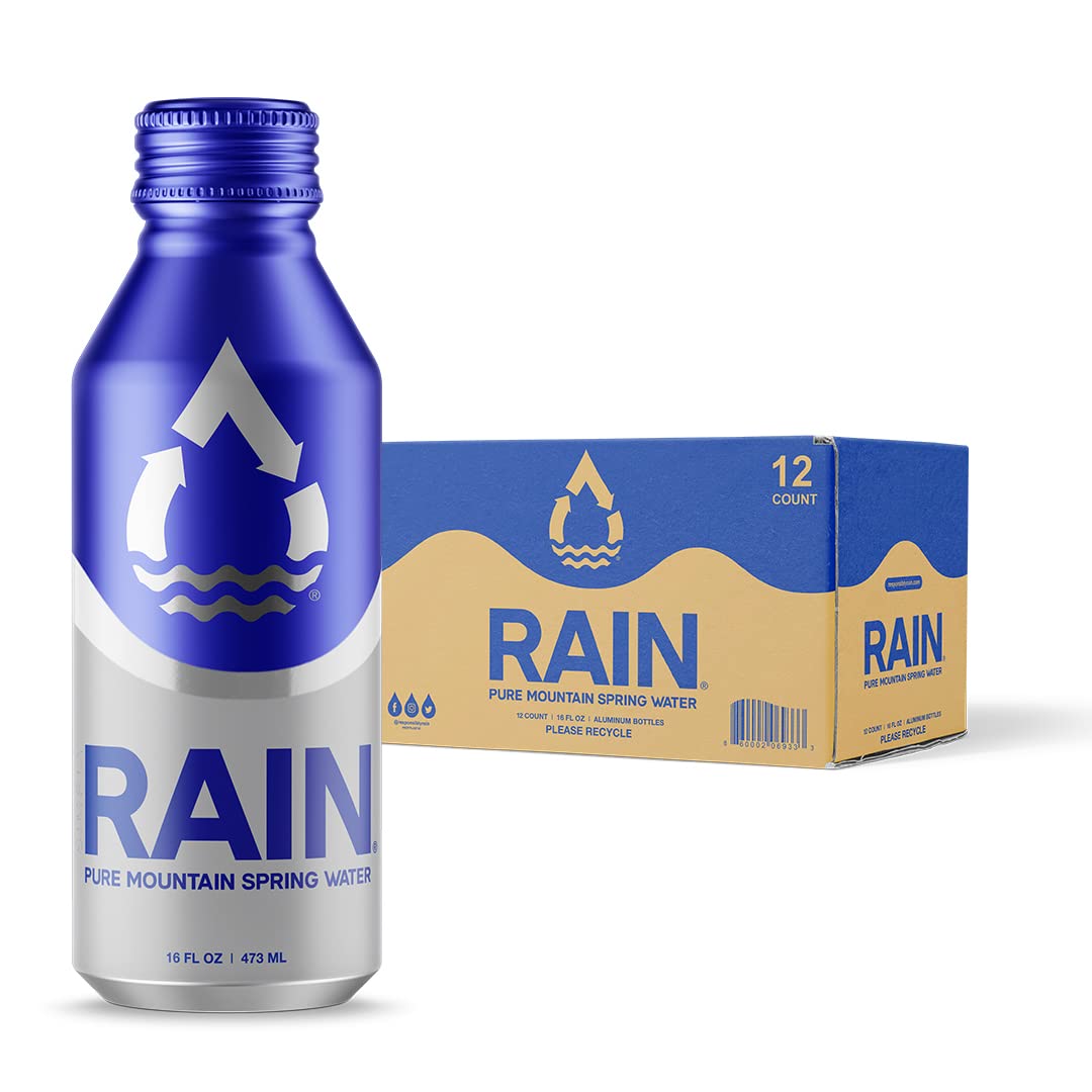 Rain, Spring Water, 16 Oz, 12 Pack, Bottled At The Source, Plastic-Free Recyclable Eco Friendly Aluminum