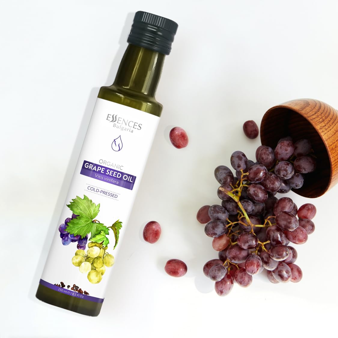 Essences Bulgaria Organic Grape Seed Oil 8.5 Fl Oz | 250Ml | 100% Natural Cold-Pressed Oil | Extra Premium Quality | Excellent T