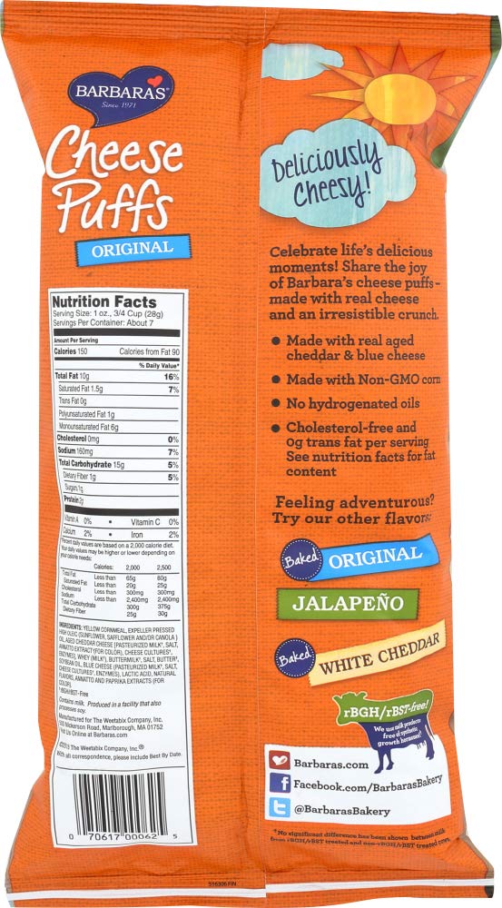 Barbaras Bakery, Cheese Puffs, Original, 7 oz(Pack of 3)