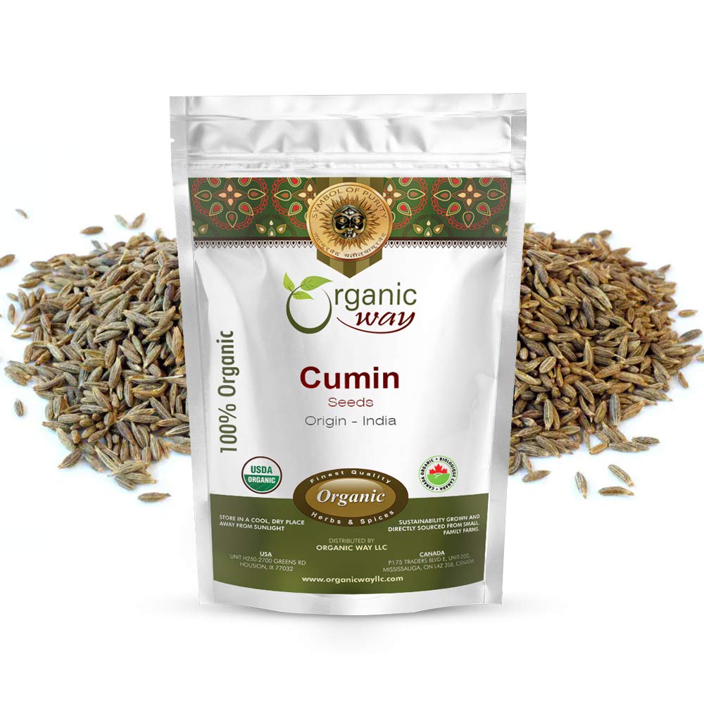 Organic Way Top-Grade Cumin/Jeera Seeds Whole (Cuminum Cyminum) - Adds Flavour & Aroma | Organic & Kosher Certified | Raw  Vegan  Non Gmo & Gluten Free | Usda Certified | Oriflavor Blend - India (1/2 Lbs)