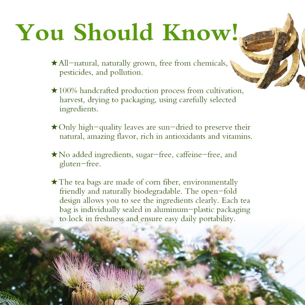 Soilmount Albizziae Cortex Tea, Dried Mimosa Tree Bark, Caffeine-Free, 18 Bleach-Free Tea Bags, 100% Natural