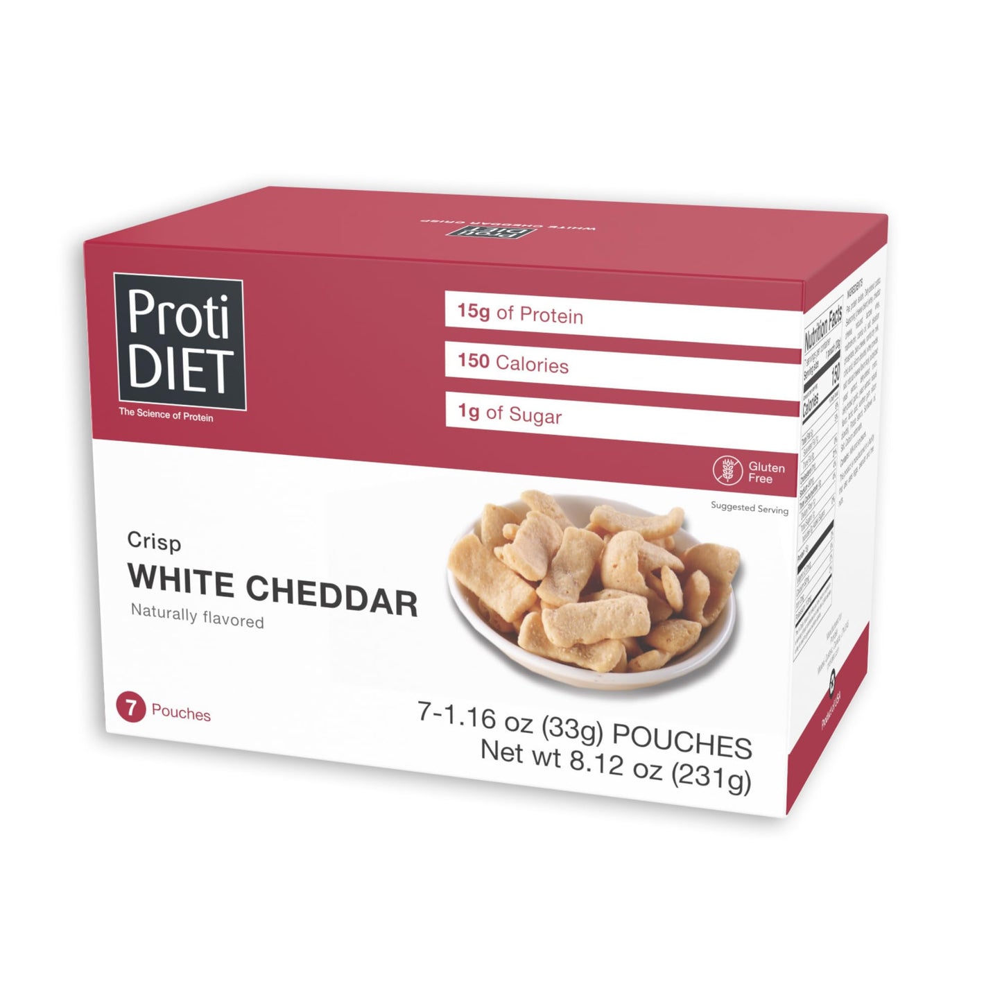 Protidiet High Protein White Cheddar Crisps - Gluten Free  Low Sugar With Fiber - Healthy Snacks For 18+ Uses - Crispy Treats For Guilt-Free Snacking - 7 Pouch Protein Snacks