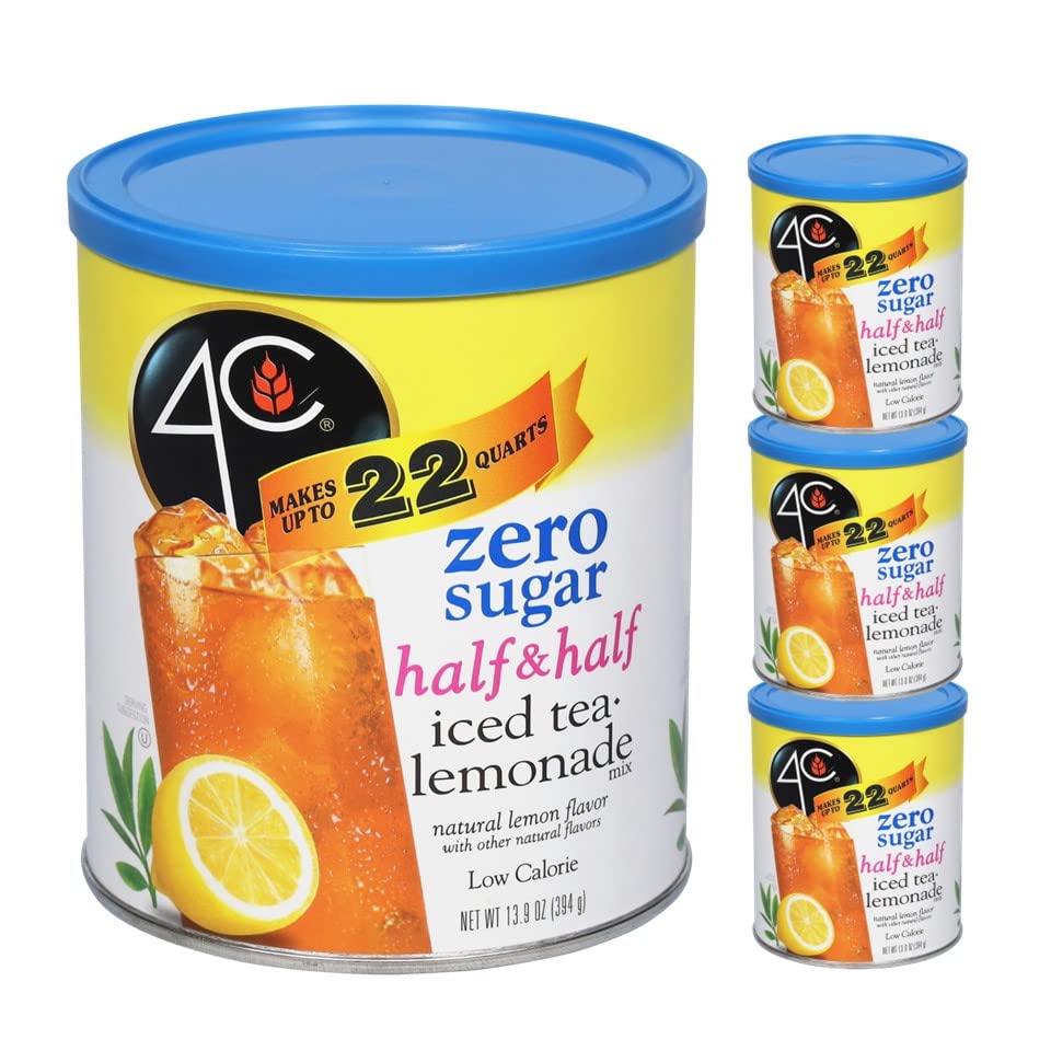 4C Light Powdered Drink Mix Cannisters, Zero Sugar Half & Half 3 Pack, 22 Quarts, Family Sized Cannister, Low Calorie, Thirst Quenching Flavors