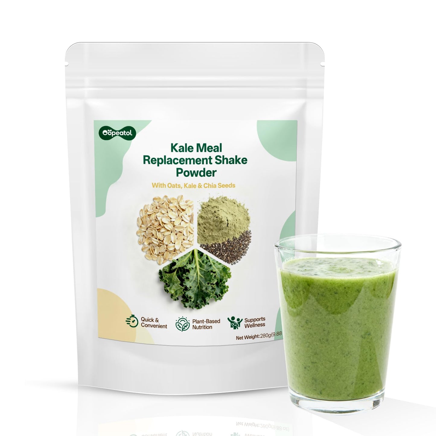 Freeze-Dried Kale Meal Replacement Shake | Powder with Oat & Chia Seeds, Plant Protein Rich Superfood Blend, Supports Energy, Di