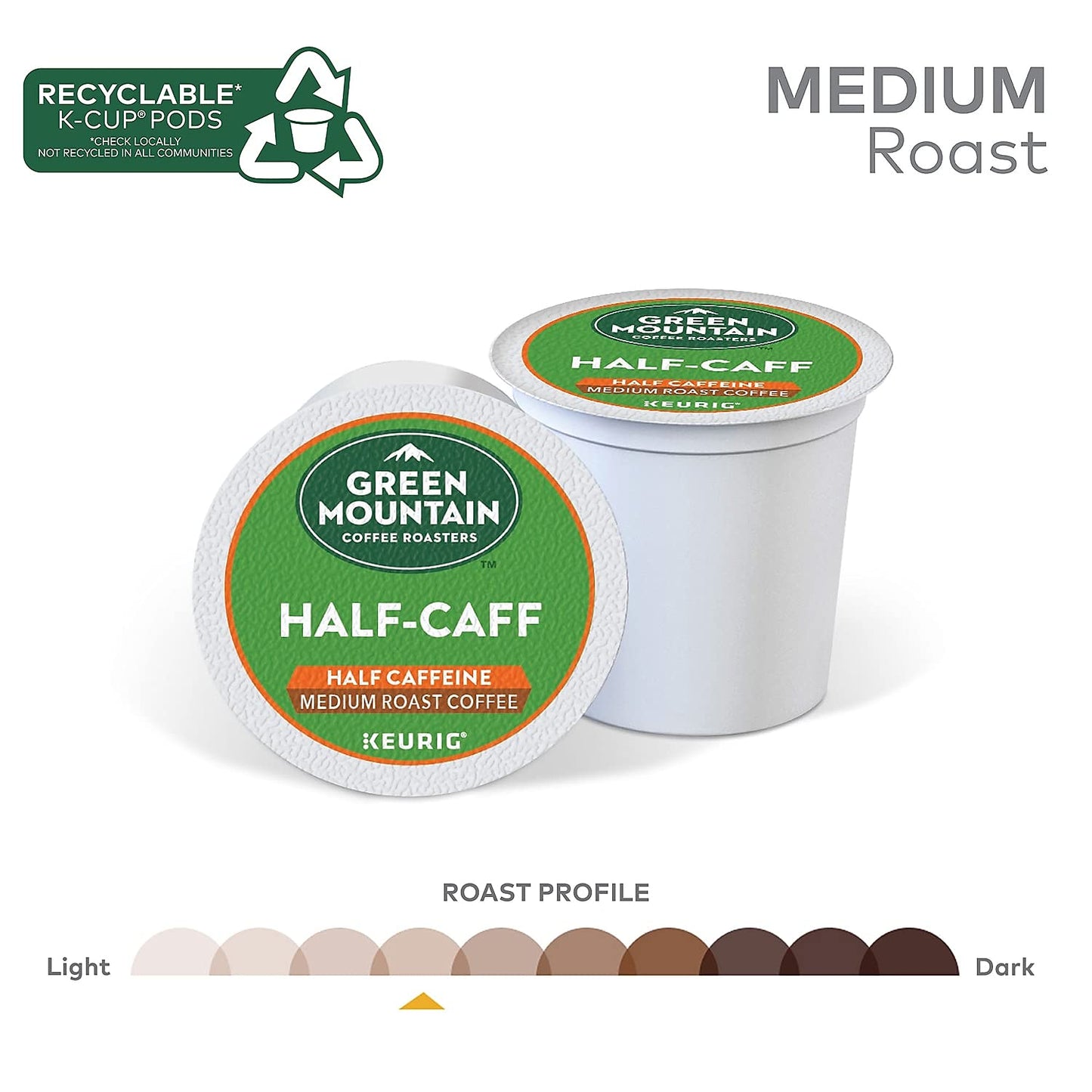 Green Mountain Coffee Roasters Half Caff K-Cup Pods, Medium Roast, 24 Count