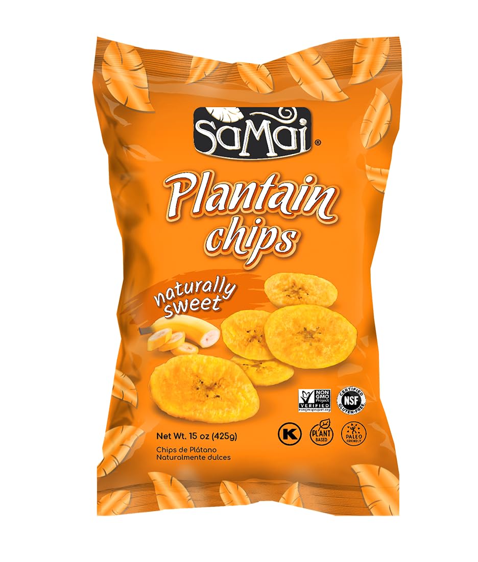Samai Plantain Chips - Gluten Free, All Natural, Non-GMO, Kosher - 15oz (Pack of 3)