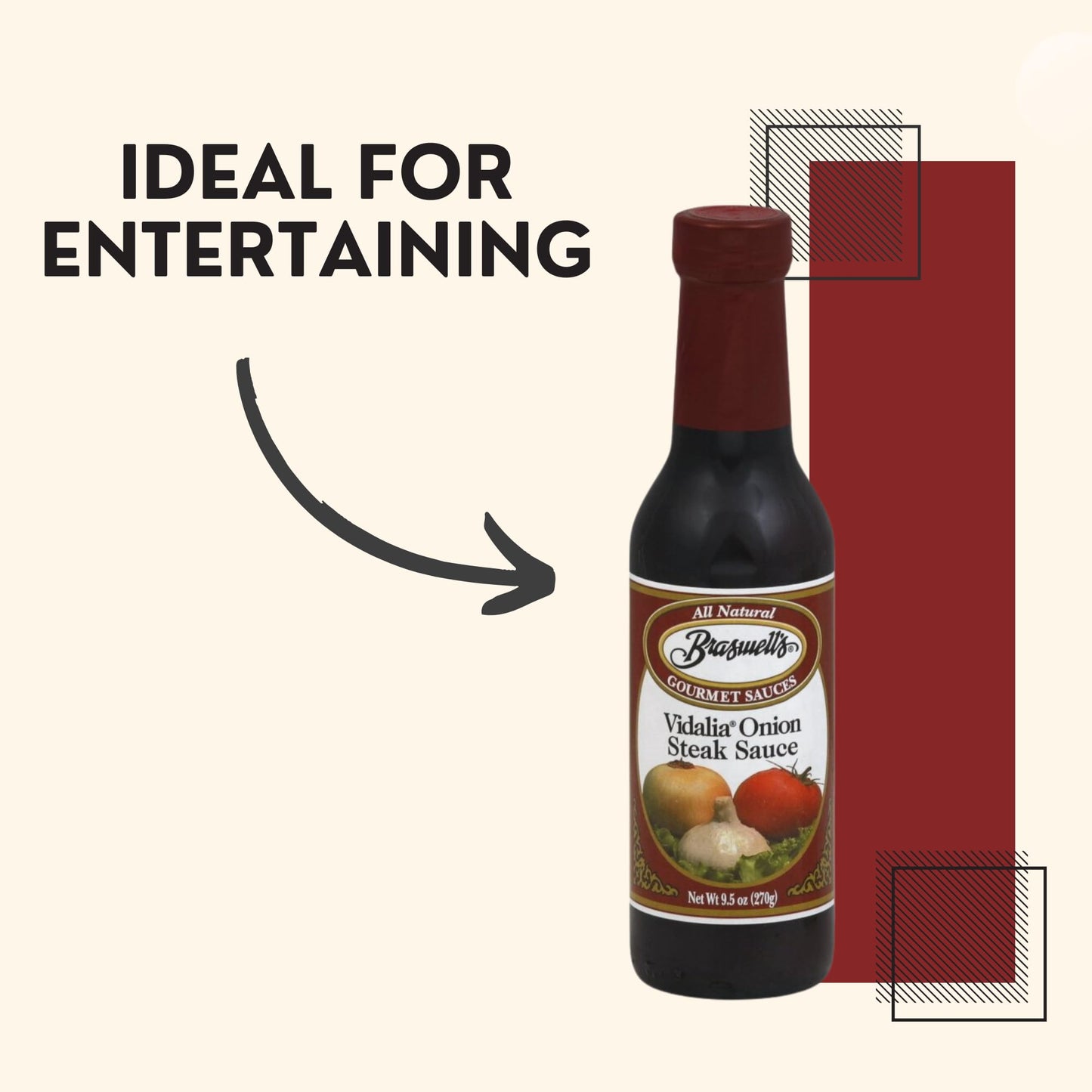Braswell's Vidalia Onion Steak Sauce - 9.5 Oz, Perfect for Marinades and Grilling