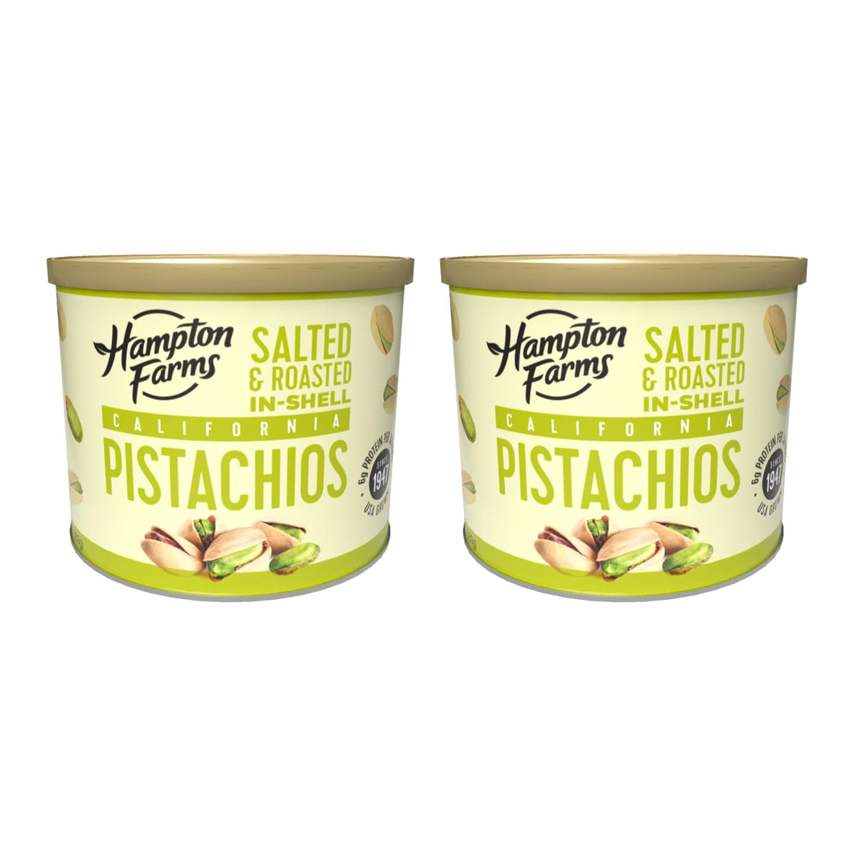 Hampton Farms - Usa Grown Gourmet Nuts - Salted In-Shell Pistachios - 10 Oz. Canisters - 2 Pack