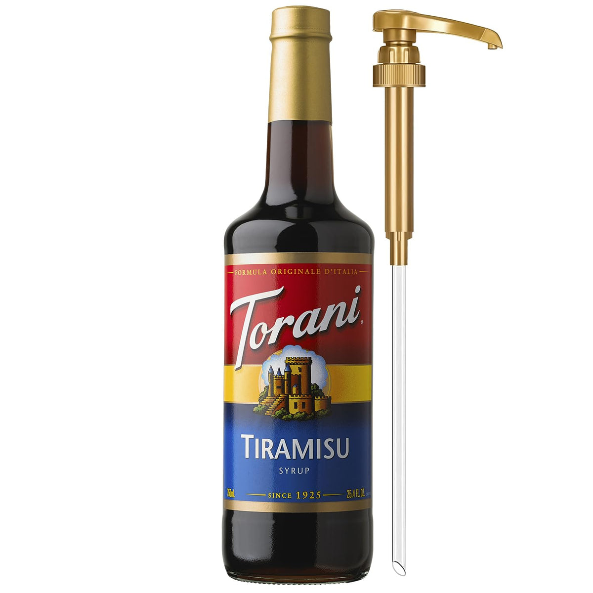Torani Coffee Syrup Tiramisu Flavoring, 25.4 Fl Oz Glass Bottle with Pump