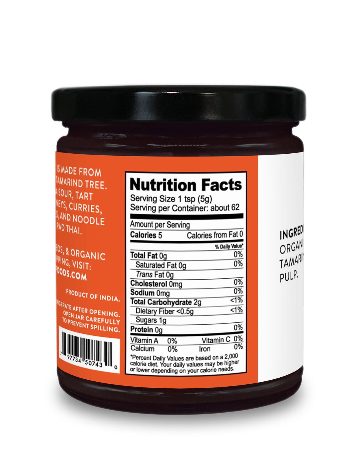 PURE INDIAN FOODS Organic Tamarind Paste Concentrate, Gluten Free, No Sugar Added, 11 Ounce Glass Jar