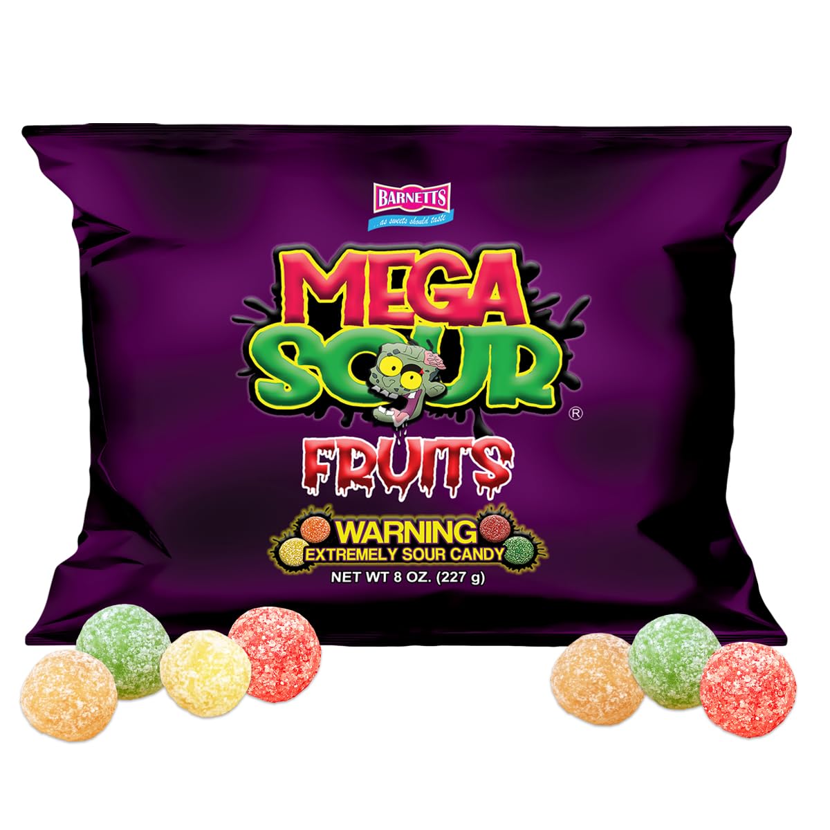 Barnetts - Mega Sour Candy Fruits 227g (1/2lb) - Trendy Sweet Bags - Traditionally Handmade Sweets - Sour Coating Lasts 20 Secon