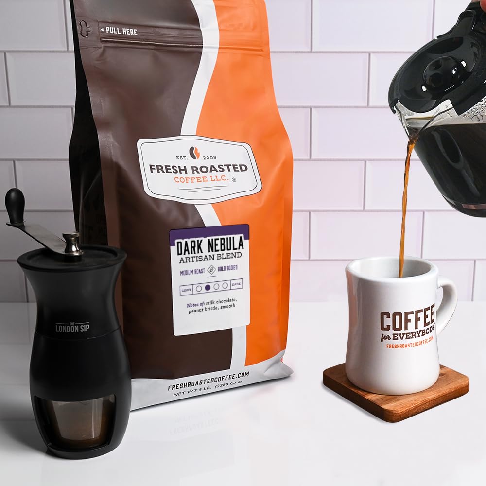 Fresh Roasted Coffee Dark Nebula Whole Bean, Medium Roast, Kosher, 5 lb (80 oz)