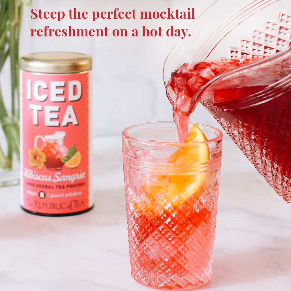 The Republic of Tea Hibiscus Sangria Iced Tea, Caffeine-Free Herbal Blend, 40 Large Pouches, 40 Quarts, Pack of 1