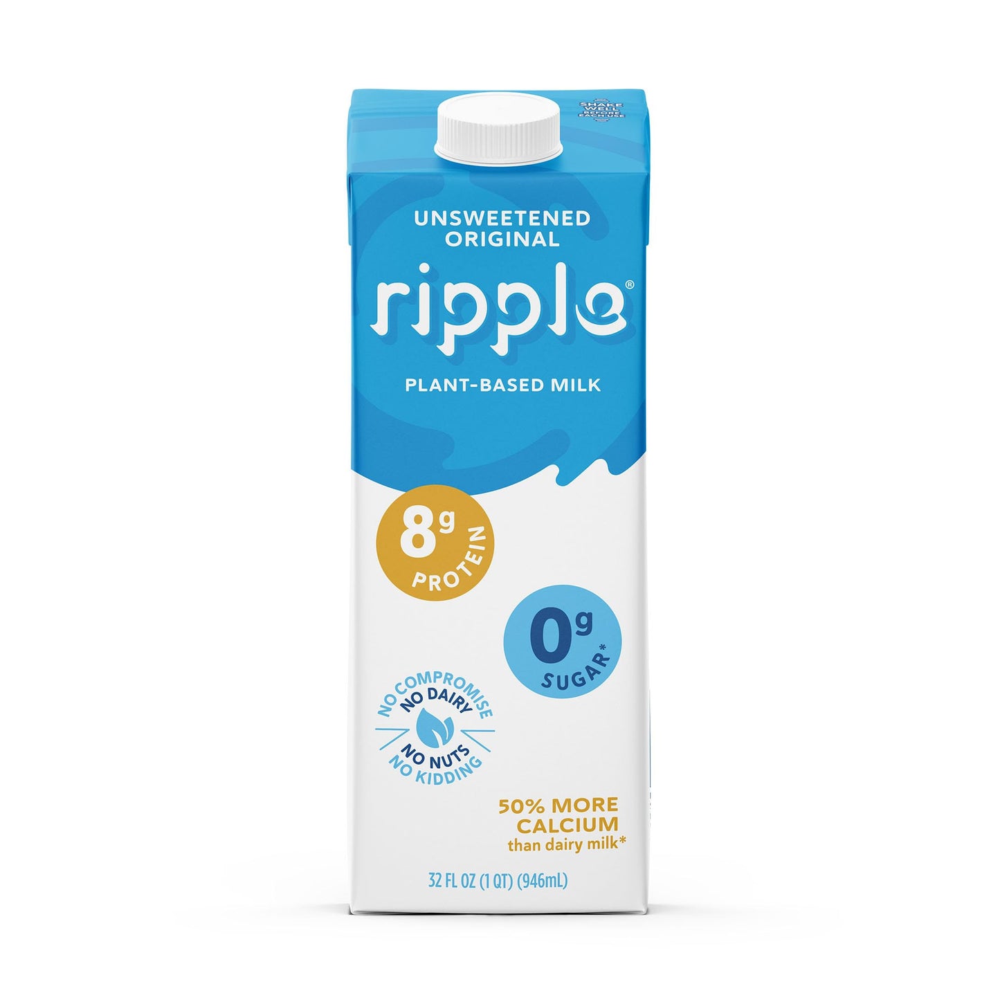 Ripple Unsweetened Original Non-Dairy Milks | Vegan Milk with 8g Pea Protein | Shelf Stable | Non-GMO. Plant Based, Gluten Free