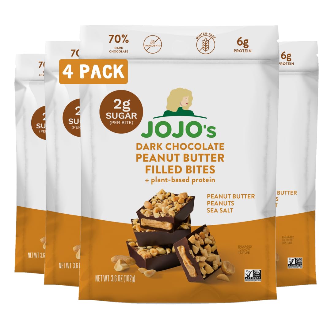 JOJOs Dark Chocolate Bites, Vegan, Low Sugar, Plant Based Protein, 4 Count Bag