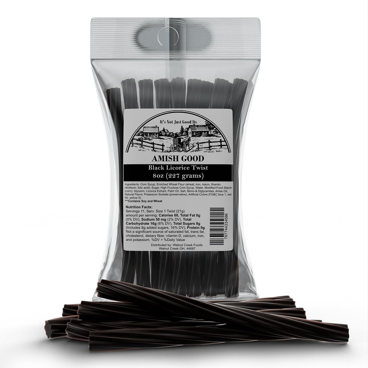 Amish Good Gourmet Licorice Twist Candy - Jumbo Black Licorice - Sweet & Chewy Treat - 16 Oz - 2 Pack