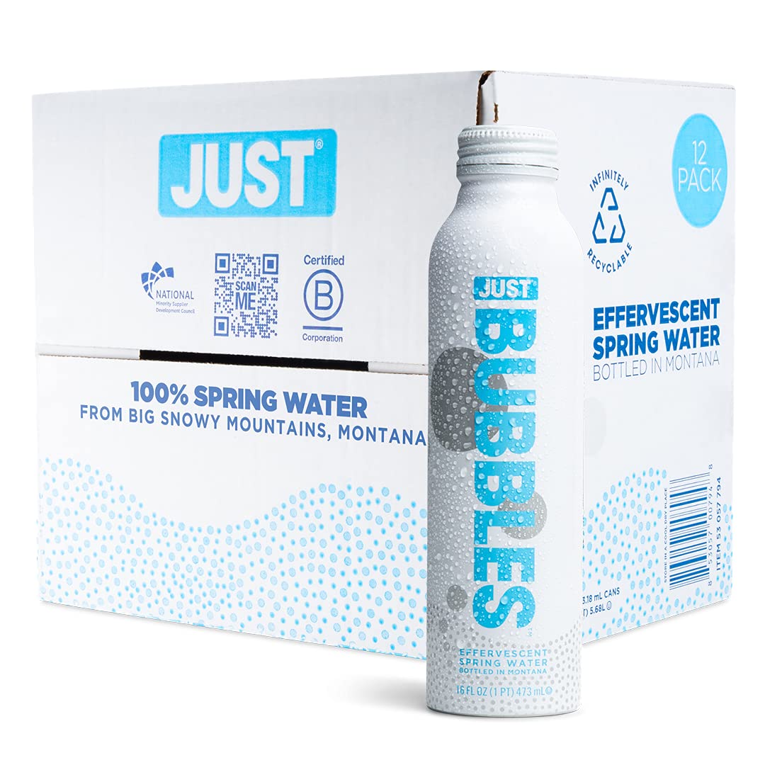 Just Bubbles - Pure Premium Sparkling Spring Water In A Fully Recyclable Reusable Eco-Friendly Bottle - 100% Mountain-Sourced Ca