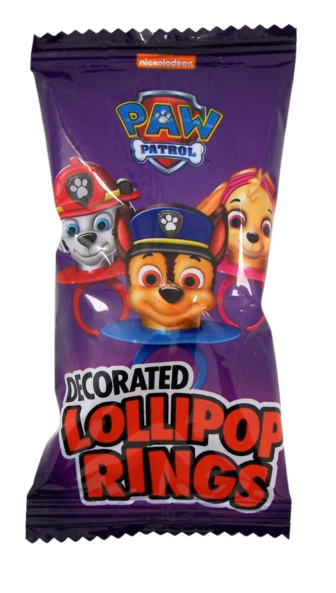 Decorated Paw Patrol Themed Lollipop Rings, Assorted Fruit Flavored Hard Candies, 18 Individually Wrapped Pieces
